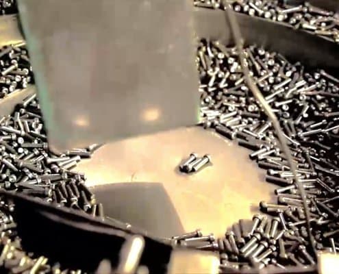 Cold-headed fasteners in a feeder bowl during production