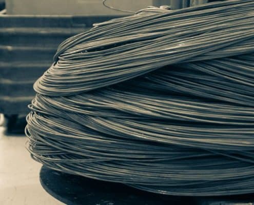 Coils of steel wire stock in the AFI plant